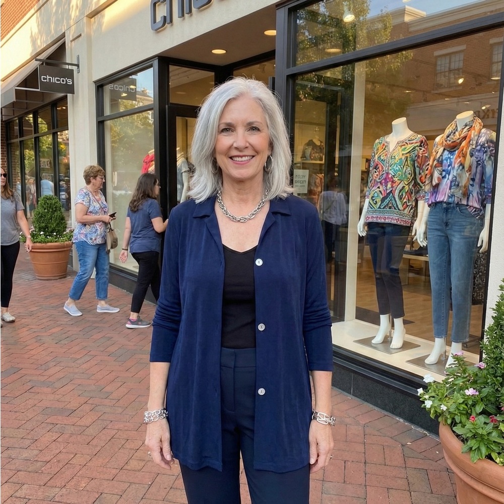 Chico's Deep Navy Blue Button-Up Top Cardigan